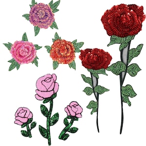 Beaded Rose Patches Sequin Embroidey Applique Sew on Applique Decor Clothes Badges Rhinestones  Patches Handmade DIY Personalized Clothing