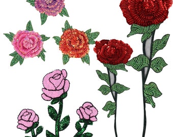 Beaded Rose Patches Sequin Embroidey Applique Sew on Applique Decor Clothes Badges Rhinestones  Patches Handmade DIY Personalized Clothing