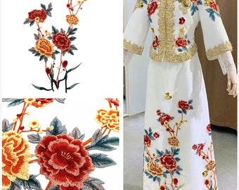 Long Flower Embroidery Applique Motif Patches Sew on Women Dress Embellisment 1 piece