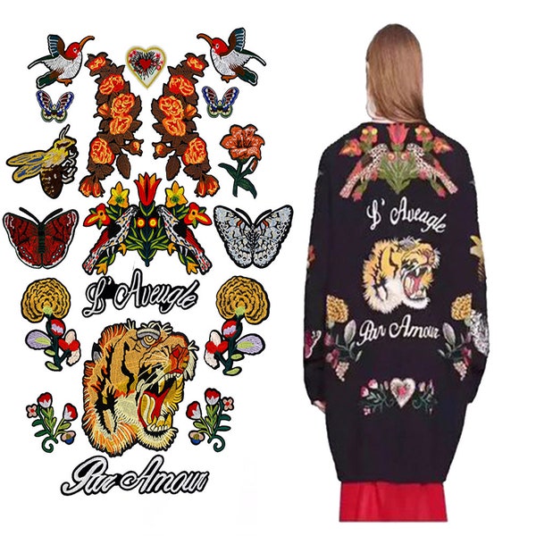 1set/19piece Flower Tiger Patches Embroidered Patches Craft Apparel Applique Lace Fabric Motif Venice Clothes Sew on