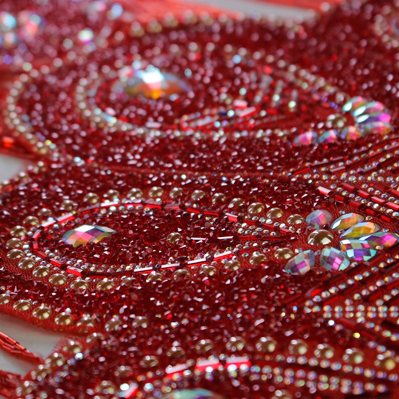 Long Beading Fringe Tassel Rhinestones Collar Crystal Rhinestones Applique Handmade Patches Bodice 1 piece