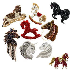 Hand-Sewn Pony Beaded Patches Horse Sew-On Appliques in Multiple Styles Equestrian and Whimsica Designs for Jackets and Bags