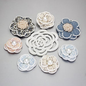 Camellia Applique 3D Flower Patch Beaded Floral Badges for Brooches Clothes Decorative Applique Sew on 1 piece
