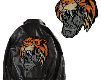 Large Tiger Embroidery Patches Iron on Badge Motorcycle Applique Backpatches Leather Jacket Emblem Accessories