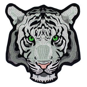 Roaring Tiger Head Patches Applikationer Broderi Märken Stryk-på Patches för Biker Jacka Ryggsäck Patches Grå