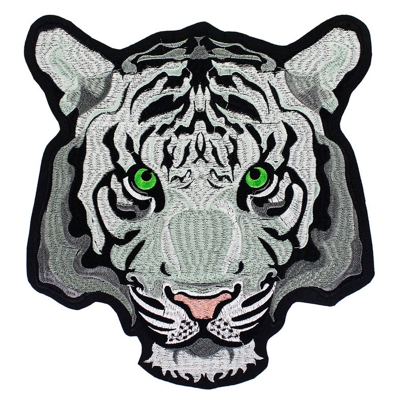 Roaring Tiger Head Patches Applikationer Broderi Märken Stryk-på Patches för Biker Jacka Ryggsäck Patches Grå