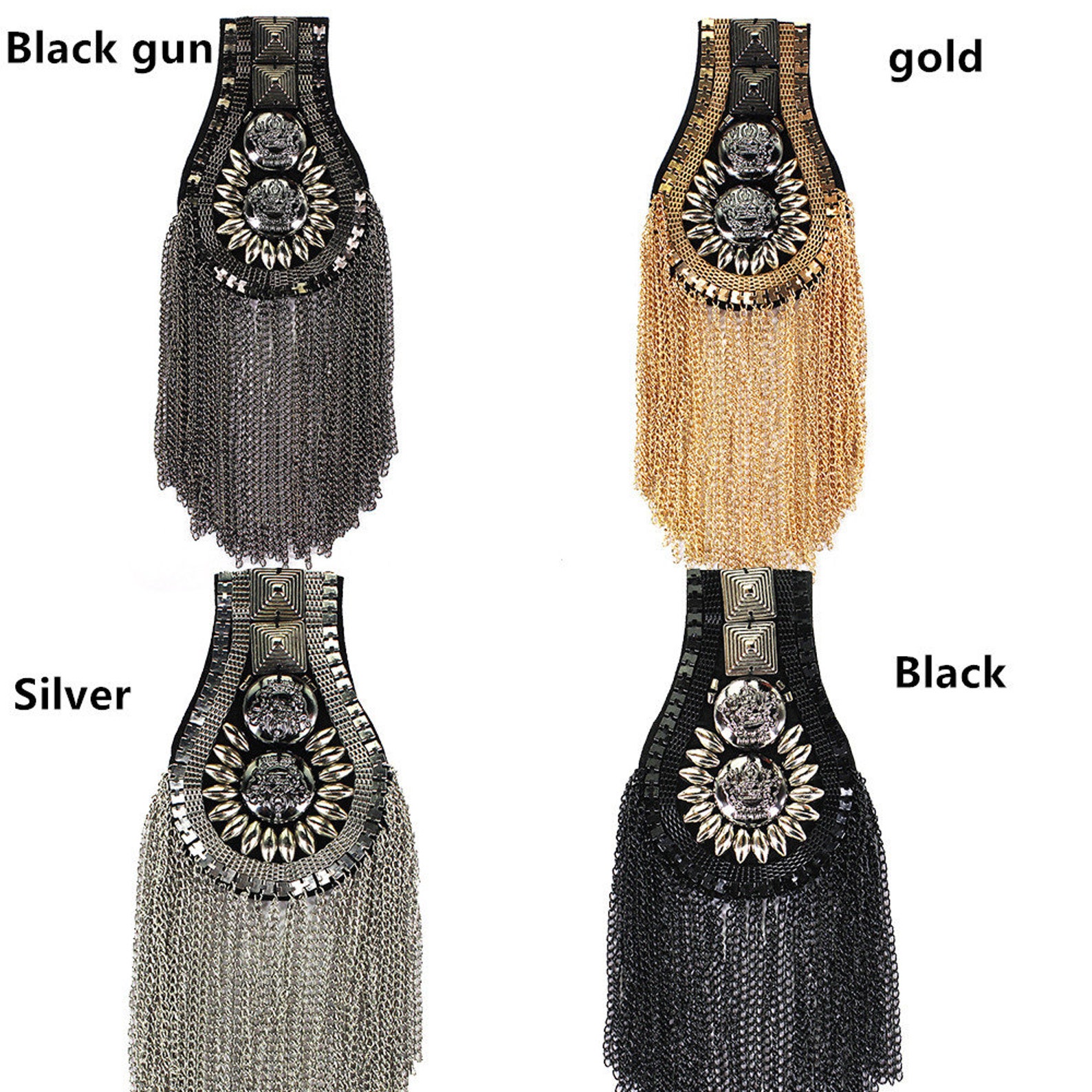 thumbnail image 2 of Tassel Epaulettes Shoulder Crystal Chain Fringe Shoulder Badge Brooch Pins For Ringmaster Costume 2 Pieces 2 of 12