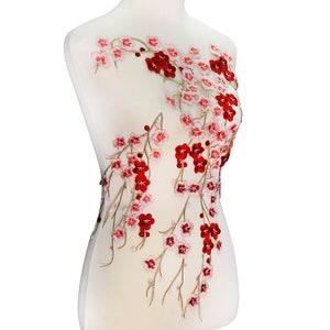大きな長い梅の花の花柄レース生地刺繍トリムアップリケレースモチーフVeniseエンボス加工パッチ縫製用