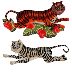 Flower Tiger Patches Animal Applique Sew on Patches Embroidery Applique Decorative Ride Jacket Badges 1 Piece