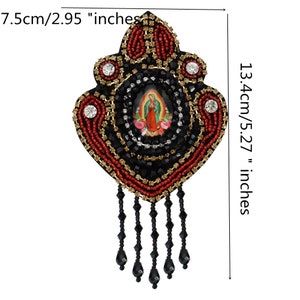 Toppa Ricamata Messicana - Forchetta Con Cuore Fiammeggiante E Scritta Lady Of Guadalup, Per Cucire - Foto 3