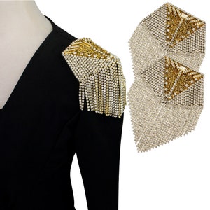 Crystal Tassel Fringe Epaulettes Shoulder Patches Gold Tassel Rhinestone Brooches Pin for Women Jewelry 2pieces