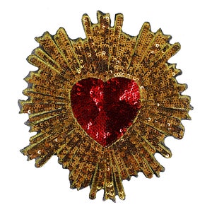 Gold Heart Sequined Applique Patch,Paillette Patch,Sequins Patch Supplies for Coat,T-Shirt,Costume Decorative Appliques Patches 2 pieces