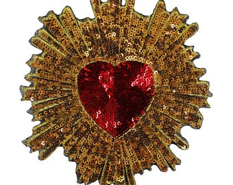 Gold Heart Sequined Applique Patch,Paillette Patch,Sequins Patch Supplies for Coat,T-Shirt,Costume Decorative Appliques Patches 2 pieces