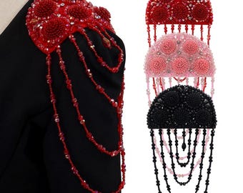 Spalline con perline fatte a mano con spilla sul retro - Toppe con frange e nappe per abiti da sposa, accessori per costumi teatrali, 2 pezzi