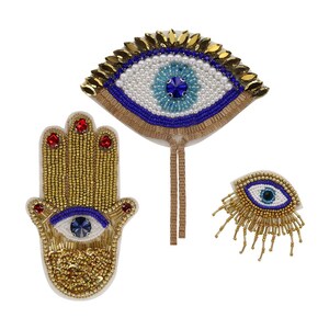 Beaded Eyes Patches Evil Handdwork Moon Badges Hand Eyes Applique Sew on Clothes Shoes Decorative Badges 1 set