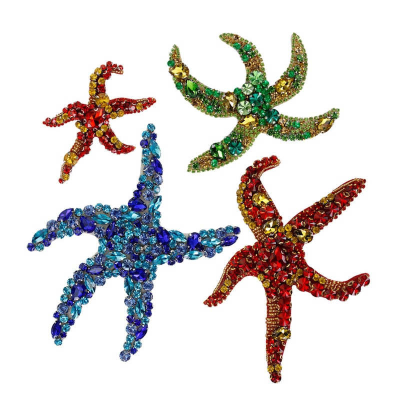 Toppe di stelle marine Distintivi di cristallo con perline Applique di stelle marine fatte a mano Cucire su toppe per abiti decorativi Abito 1 set / 4 pezzi immagine 2