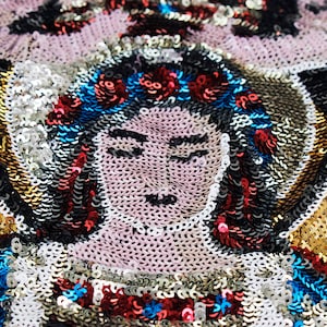 Large Sequin Lady of Guadalupe Patches Virgin Mary Applique Fabric Embroidery Brand Back Patches for Jacket Fashion Sewing 1piece image 3