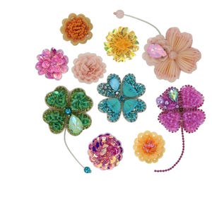 Pailletten Blume Patches Perlen Strass Glück Klee Patches Handmade 3D Floral Badges Personalisierte DIY Geschenk Applikation auf Kleidung nähen