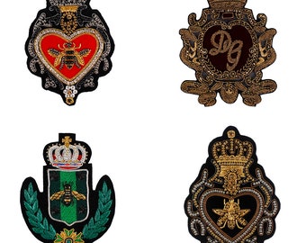 Patchs couronne abeille en fil indien, Badges faits à la main en forme de cœur, emblème de luxe appliqué à coudre sur des patchs décoratifs 1 pièce