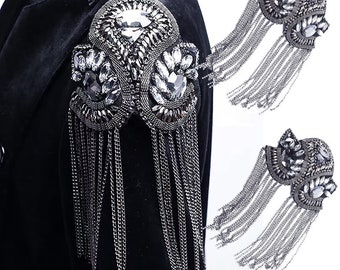 Blazer Shoulder Beaded Nappal Chain Suit Epaulet Punk Fringe Nappe Strass Shoulder Badge for Military Costume Party 2 pezzi