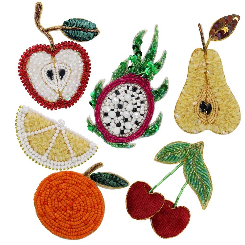 Beaded Fruit Patches Beaded Apple Patch Sew on DIY Lemon Badges ...
