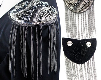 Fashion Tassel Chain Shoulder Board Badge Beads Fabric Epaulette Brooch with Pin back  2 pieces