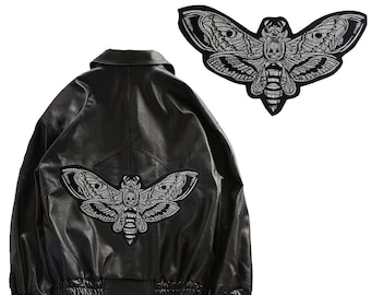 Large Deaths Head Hawkmoth DIY Embroidered Iron Sew On Back Patch Gift Horror Craft Badge Aesthetic Punk Metal Applique Motif