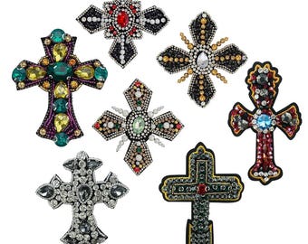 Toppe con perline, toppe con croci e strass, applique di arte popolare messicana, decorazioni per vestiti, toppe da cucire, fatte a mano, regalo fai da te per lei