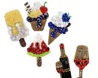 Toppa estiva con paillettes e perline cucita a mano, gelato, applicazione fai da te, regalo kawaii per buongustai