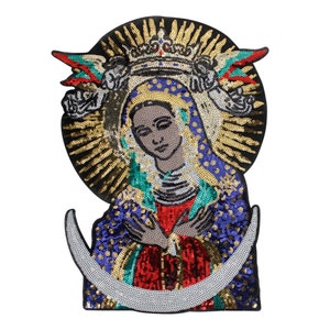 Parche de lentejuelas Virgen de Guadalupe, Apliques de lentejuelas De Nuestra Señora Guadalupe, Parche de lentejuelas Virgen de Guadalupe mexicano, Parche de adorno mexicano