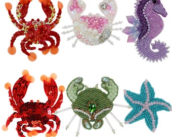 Toppe con perline a forma di granchio, stemma di animali marini, toppa con cavalluccio marino, applique da cucire, decorazione per abbigliamento fatta a mano, 1 pezzo