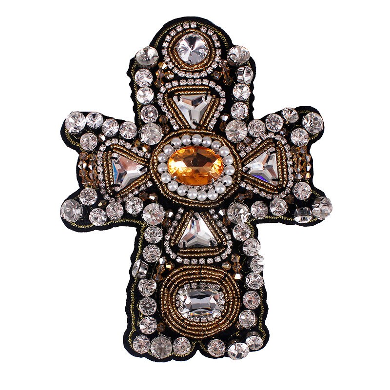 Cross with Jewel Applique Patch - Silver, Gold, Christian