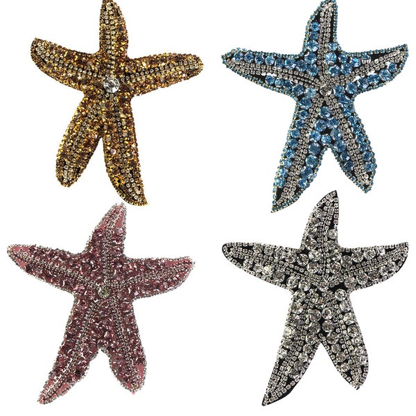 Crystal Sea Star Beading Badges Sew on Patches Decorative Handmade Applique