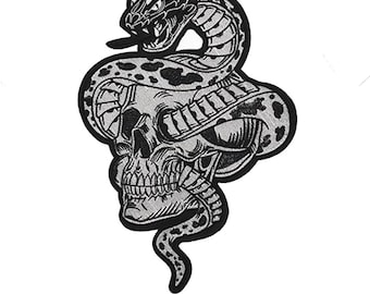 Large Snake Skull Embroidery Applique Patches Iron on Motorcycle Racing Jacket Patches