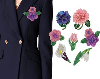 Sequin Flower Applique Handmade Beaded Tulip Labric Patch Crystal Patches Sew-On Badges Perfect for Clothes, Brooches, and Decor