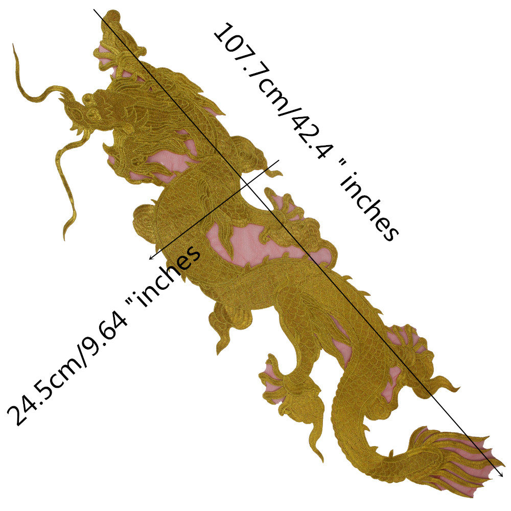 Dragon Patches Long Gold Dragon Applique Embroidery Patch Etsy