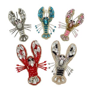 Handmade Lobster Beaded Patches Sew on Rhinestones Applique for Shoes Decoration Craft 2 pieces