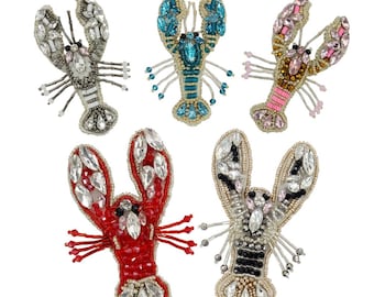 Toppe a forma di aragosta fatte a mano con perline e strass da cucire, decorazione per scarpe, 2 pezzi