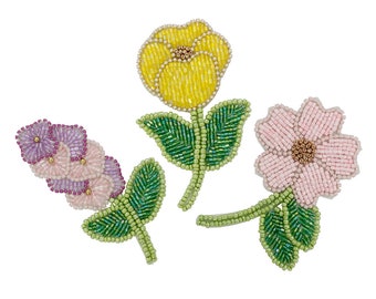 Beaded Flower Patches Hand-beaded Fabric Patches Beadwork Rhinestones Badges Applique Motif Sew on Patches DIY Gift 1 piece