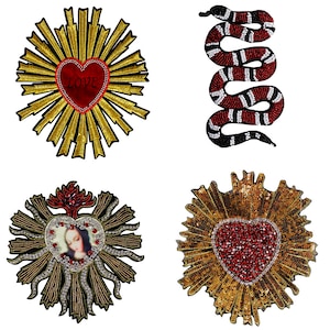 Beaded Sequin Snake Love Heart Applique Sew on Patches Emblem Decorative Badges 1 piece