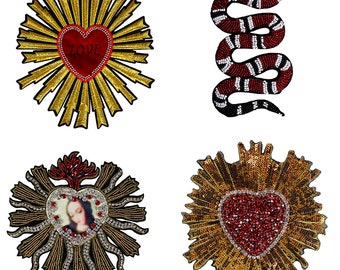 Appliques coeur d'amour serpent pailleté perles à coudre emblème badges décoratifs 1 pièce