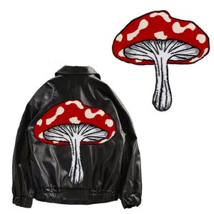 Embroidery Large Mushroom Patches for Clothing Applique DIY Beaded Decoration Sew on 1 piece