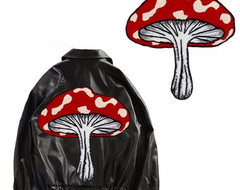 Embroidery Large Mushroom Patches for Clothing Applique DIY Beaded Decoration Sew on 1 piece
