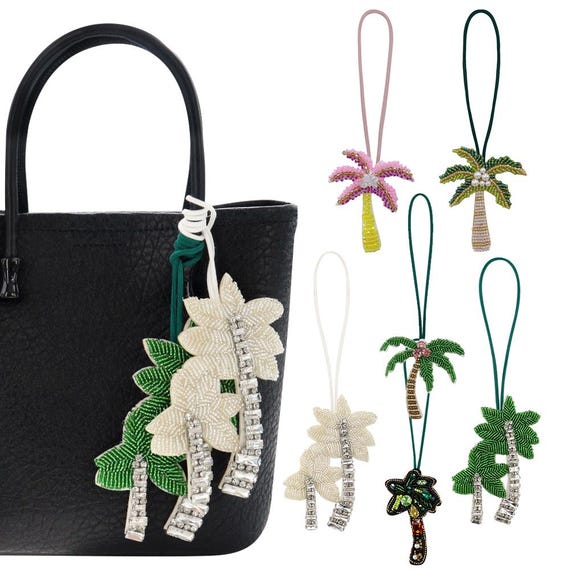 Beaded Patch Charm Bead Palm Tree Hanging Charm Bag Charm Rhinestones Coconut Tree Boho Festival Jewelry with Rope Decor DIY Gift for Her