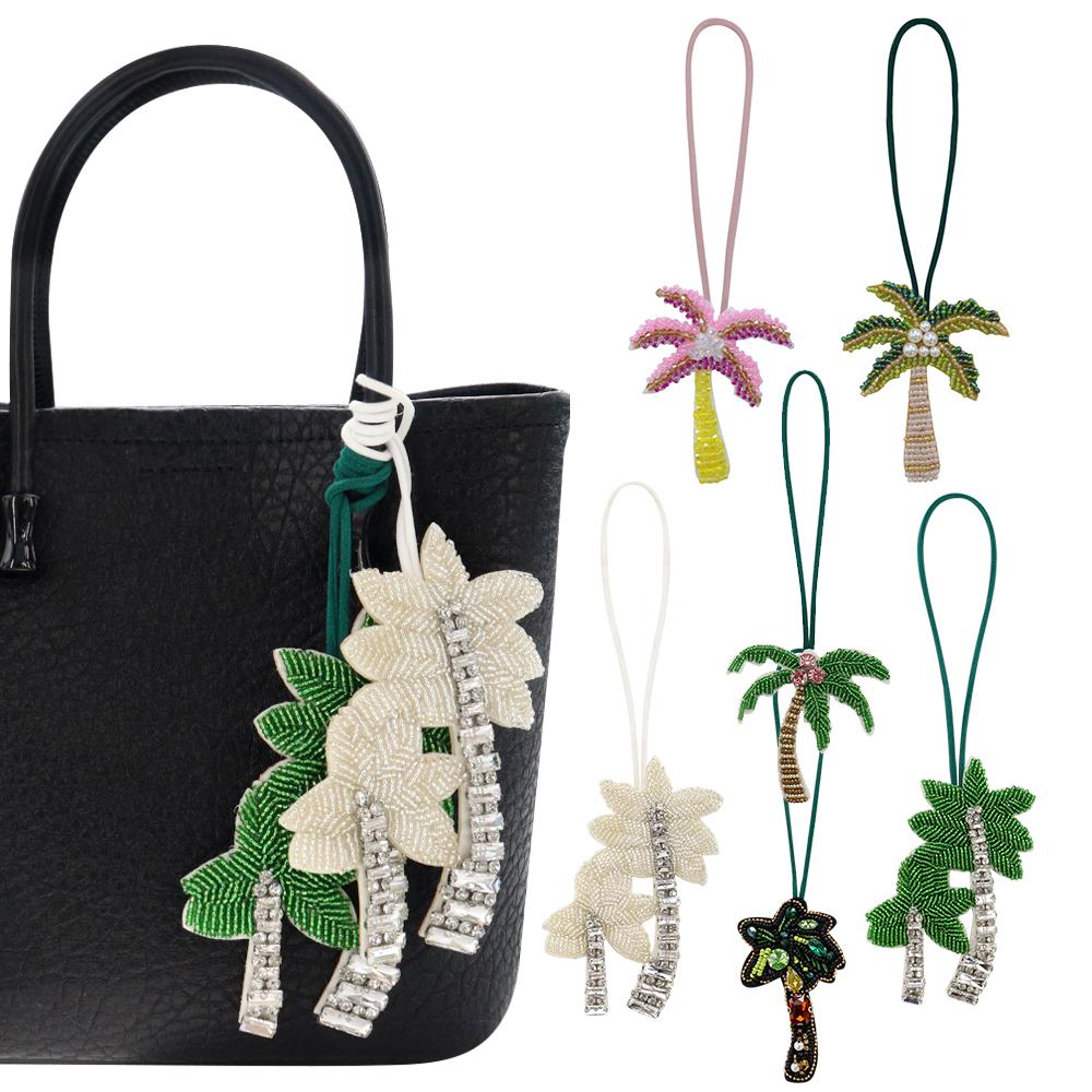 Beaded Patch Charm Bead Palm Tree Hanging Charm Bag Charm Rhinestones Coconut Tree Boho Festival Jewelry with Rope Decor DIY Gift for Her