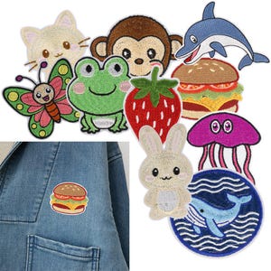 Mini Embroidered Patch Set of 5PCS Cute Food  Animal Designs Iron-On or Sew-On Patches for Jackets, Bags, Jeans & DIY Crafts