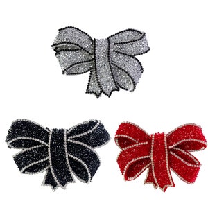 Bow Knot Patches Hot Fix Rhinestone Crystal Motifs Applique for Clothes Shoes Decoration Badges 2 pieces