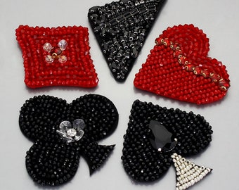 Handwork Bead Heart Patches Flower Poker Logo Badges Crystal Clothes Decorative Patches Sew on 1 piece