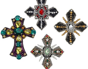 Beaded Cross Patches Rhinestones Applique Mexican Folk Art Applique Decor Clothes Badges Sew on  Patches Handmade DIY Gift for Her