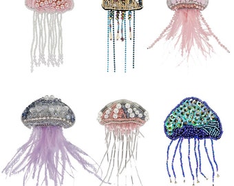 Handmade Rhinestone Jellyfish Beaded Tassel Jewel Patches for Clothes Sew on Applique Craft 2 pieces